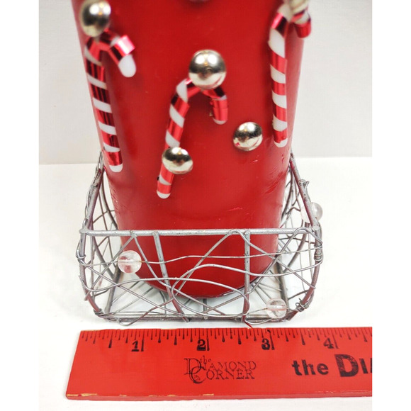 Handmade Christmas Candy Cane Pillar Candle 6oz w Wire Basket Red Holiday - Picture 6 of 12